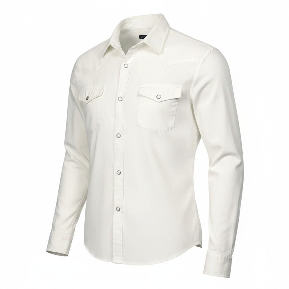 Monfrere Men's Size Large Eastwood Cotton Blend White Western Pearl Snap Shirt